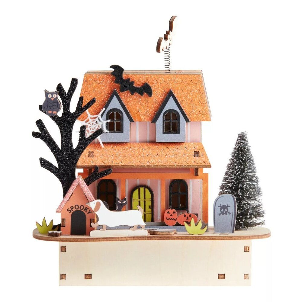 WORLD MARKET HALLOWEEN Laser Cut Wood Spooky Doghouse LED Light Up Decor